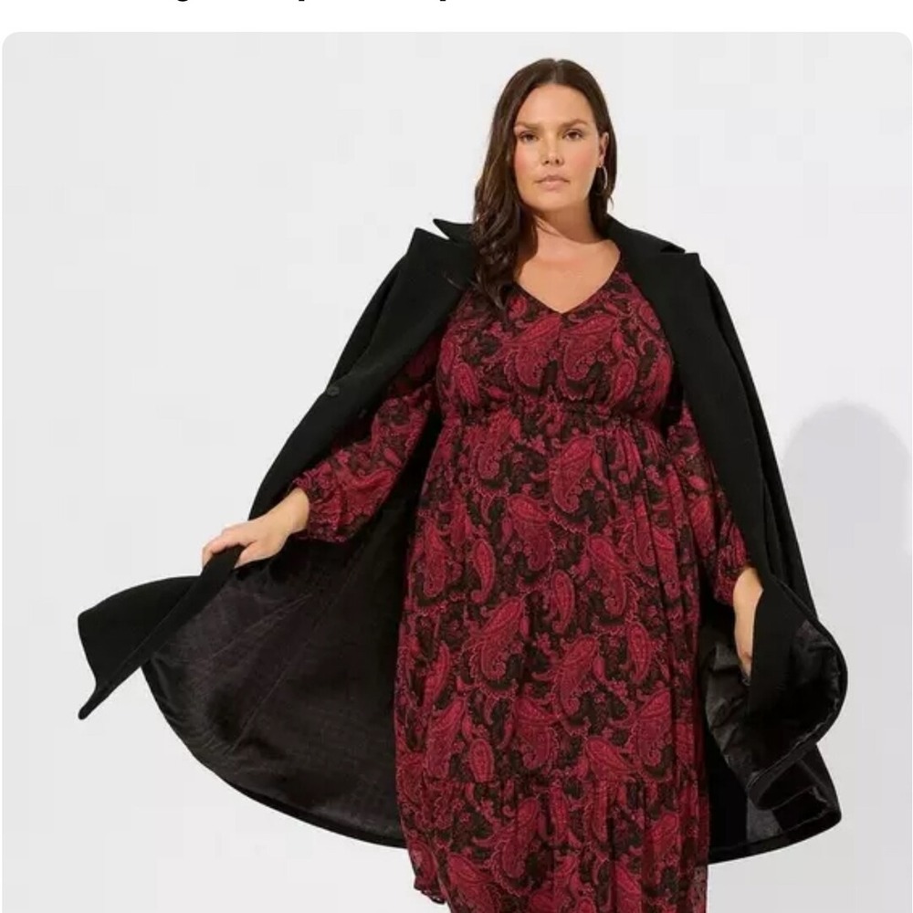 Torrid Paisley Clip Dot Midi Dress Women 1 Pink Black Whimsigoth V-Neck Tie Back